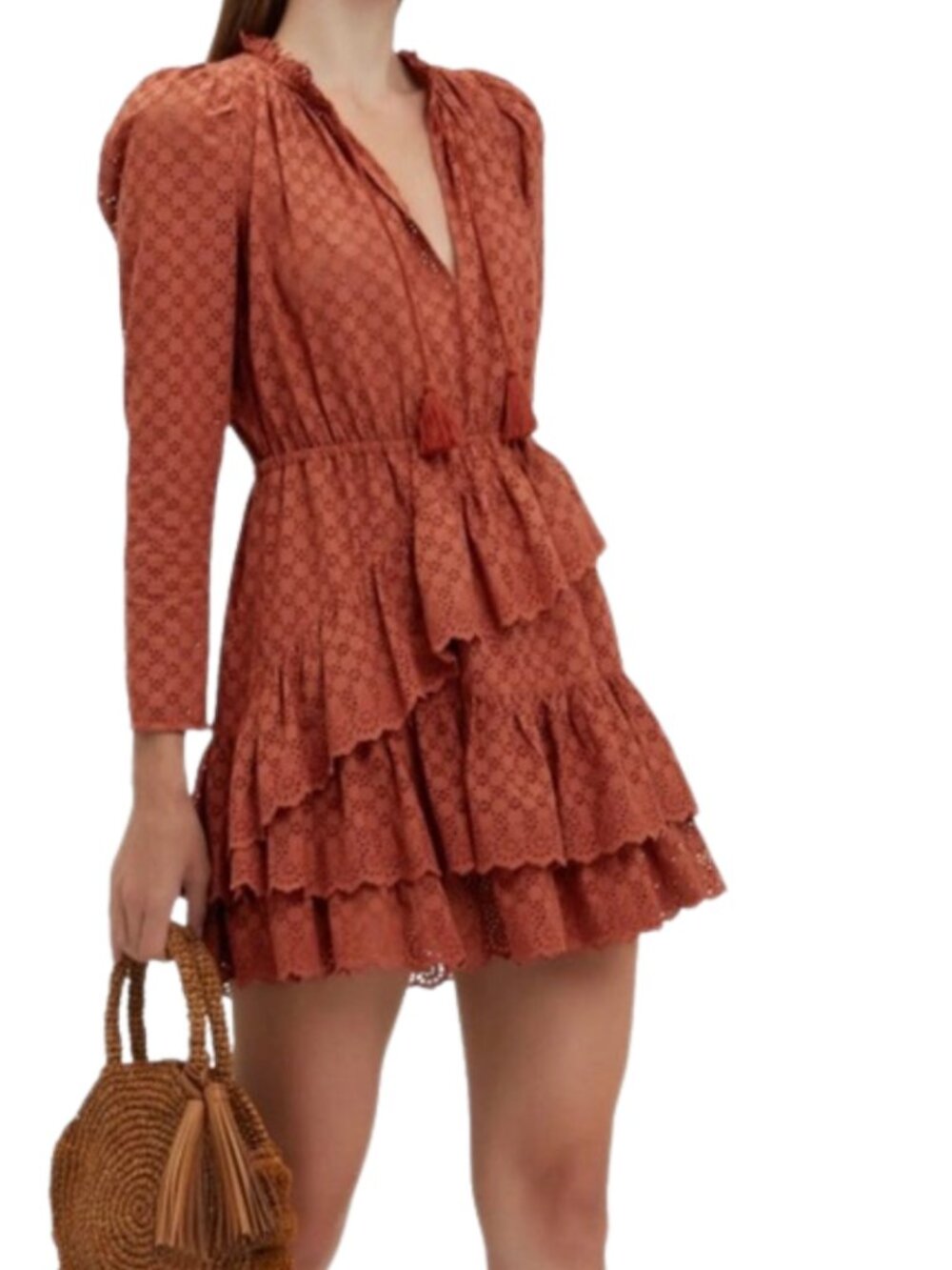 ULLA JOHNSON Umber Red Josette Broderie Anglaise Eyelet Cotton. Size 4.